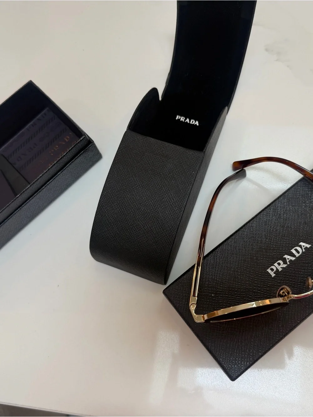 Prada Gold Metal Round Sunglasses with Green Lenses and Tortoiseshell Temples